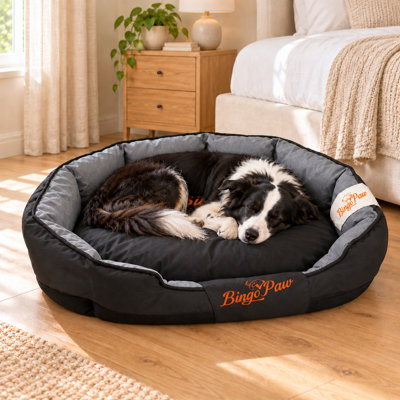 Oxford Fabric Bolster Dog Bed with Removable Cushion and Washable Cover