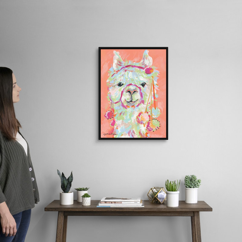 Reproduction d’art sur toile, "llama Love" par Jessica Mingo, Toile avec cadre noir, 26" H x 20" W x 1.75" D