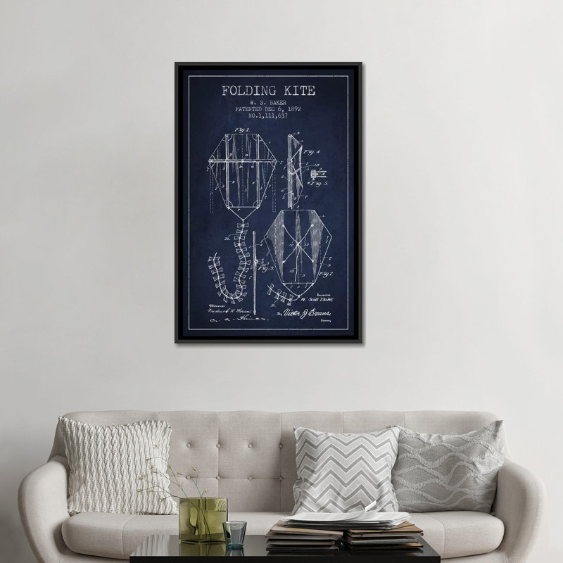 « w.s. baker folded cerf », impression sur toile en bleu marine, H 26 po x l 18 po x P 1,5 po, Toile avec cadre noir