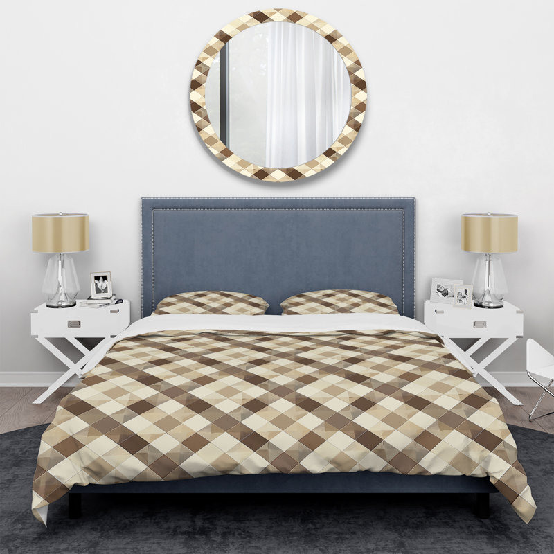 Ensemble de housse de couette moderne à motif vichy brun et beige vichy II, Housse de couette simple et deux taies décorative