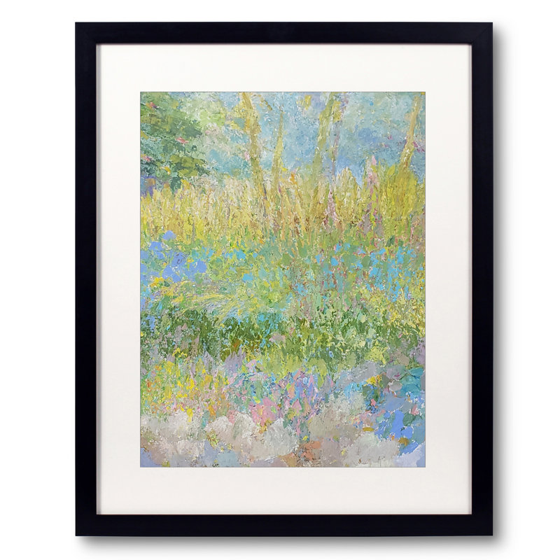 Champ de fleurs par Marsha Heller - Peinture, H 21,25 po x l 17,25 po, Papier avec cadre noir