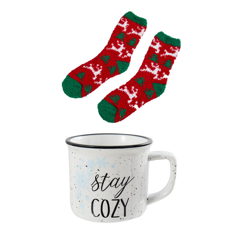 Ensemble-cadeau en forme de tasse et de chaussettes en céramique Stay Cozy, 15 oz, boîte-cadeau