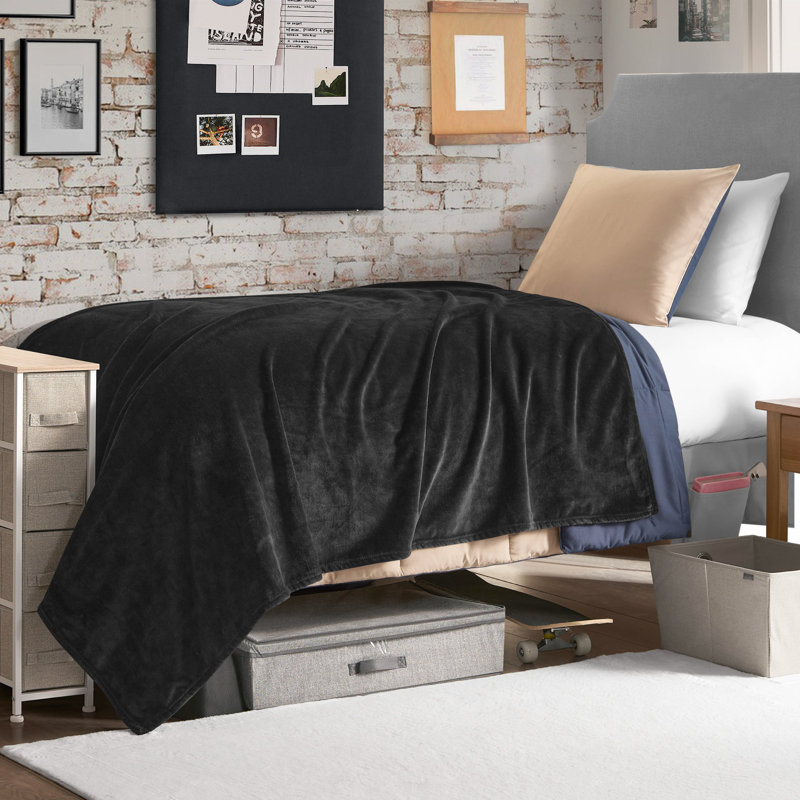 The Sheet Lab Solid Plush Throw Blankets, Black