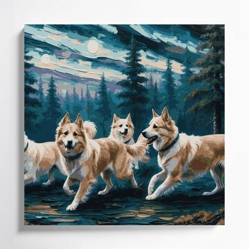 Chiens, "Buhund" gris sur toile, art mural, H 32 po x l 32 po