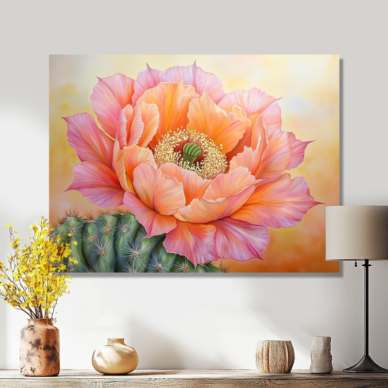 Cactus en fleurs dans le désert de Mojave I - art mural floral cactus, H 12 po x l 20 po, Toile tendue, Does Not Apply