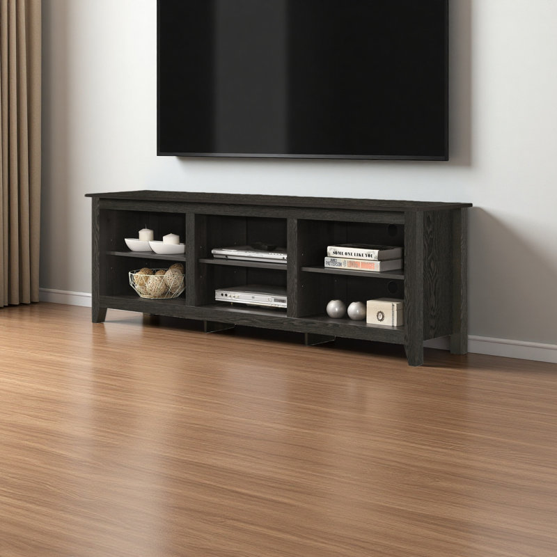 Meuble télé l 70 po avec tablettes ouvertes et gestion des câbles, Gris foncé