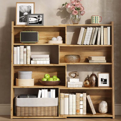 Étagère de rangement en bois extensible pour bibliothèque, bibliothèque réglable en L à 4 niveaux à 2 niveaux, extensible jusqu'à 47 pouces pour les coins muraux et les petits espaces