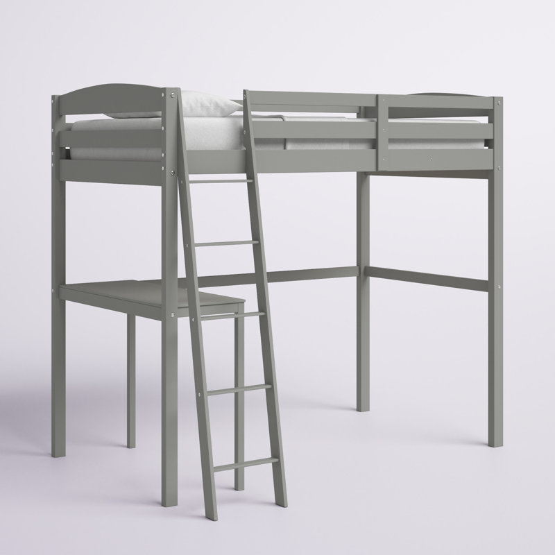 Mallika Kids Solid Wood Loft Bed with Built-In Desk, Gray, Full
