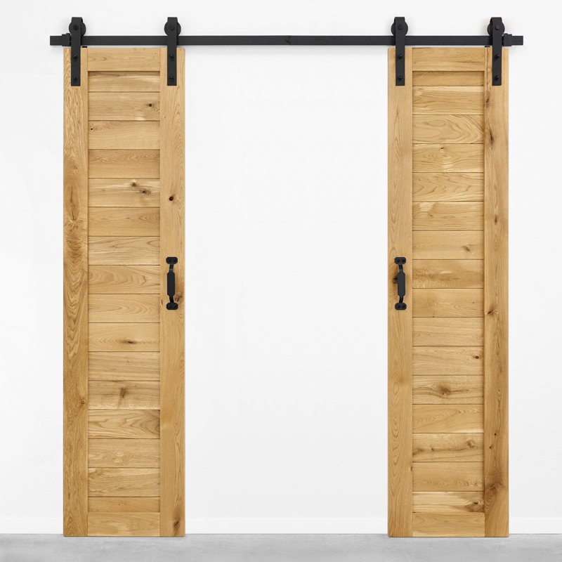 Double Barn Door Solid Oak Wood With Door Hardware, Natural Oil