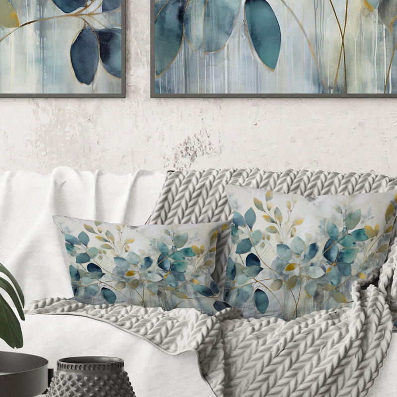 Blue Botanical Rhythms II - Abstract Botanicals Printed Throw Pillow