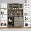 Bar à vin et à café 70 po, armoire à vin avec huche, portes de grange coulissantes, supports en verre et tablettes réglables-486702119
