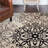 Tan Gray And Black Square Floral Medallion Stain Resistant Area Rug-1090445548