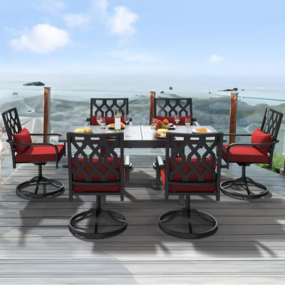 Ensemble de 4 chaises de salle à manger d'extérieur tout en métal, 4 chaises de patio pivotantes pouvant supporter jusqu'à 352 lb, chaises d'extérieur pivotantes toutes saisons avec coussin et oreiller pour patio, terrasse, jardin, bord de piscine