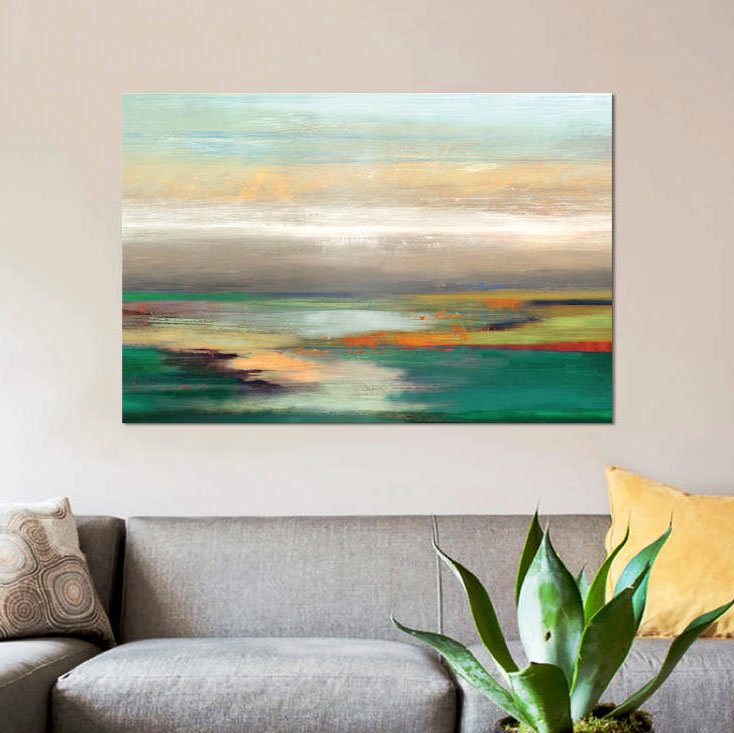 «Teal Askew», reproduction sur toile, H 26 po x l 40 po x P 1,5 po, Pas de tapis, Toile tendue
