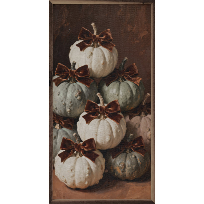 Brown Velvet Bow Mini Pumpkins, 16" H x 8" W