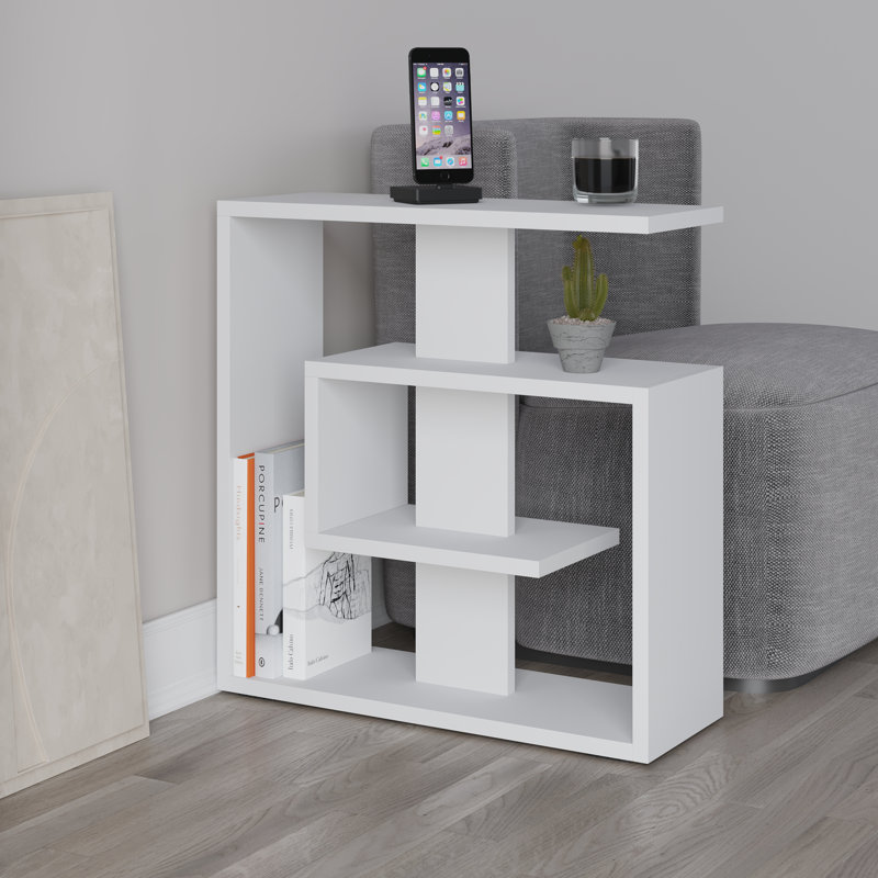 Modern White Side Table, 21.7 x 22.4 x 7.9 inches | 100% Melamine Coated Particle Board, Thickness: 0.7 inches | Multipurpose Design Perfect for Living Room or Bedroom, Elegant and Durable