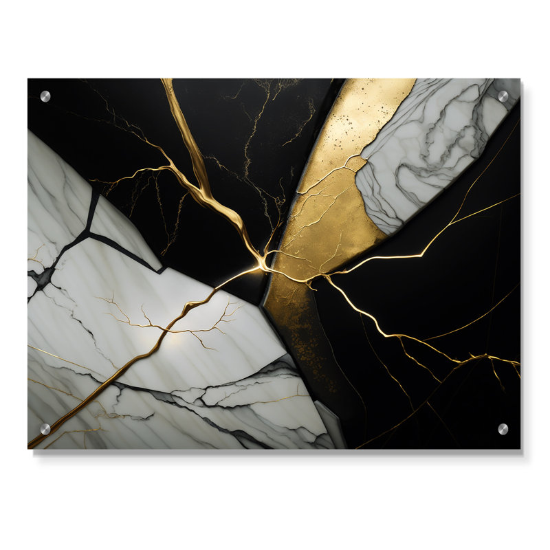 «Abstract Geode Black IV», art mural abstrait en marbre, H 30 po x l 40 po