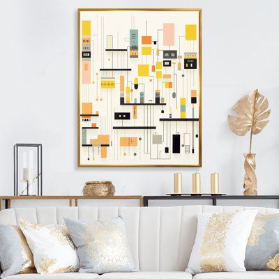 Modern City Retro Cubist Abstract on White - reproduction imprimée