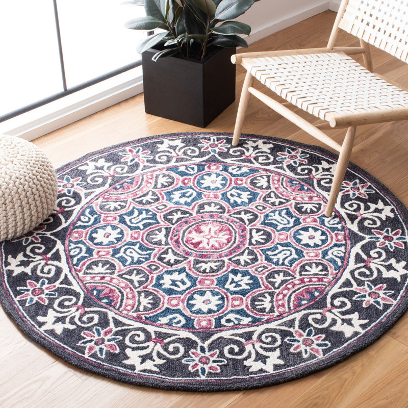 Micro-Loop Hand Tufted Wool And Cotton With Latex Oriental Rug, Round 5'