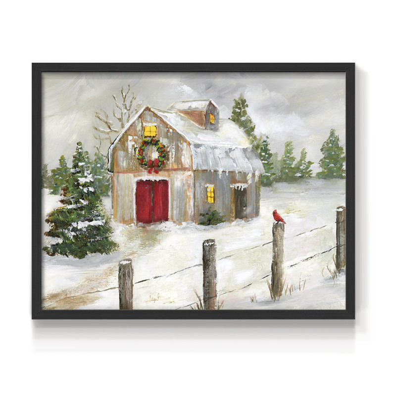Winter Barn - Reproduction encadrée - Restickable, Noir, noir, noir, noir, H 16 po x l 20 po