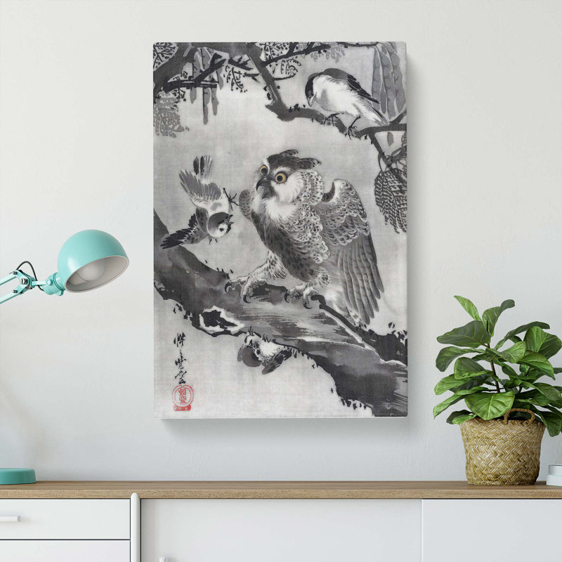 Birds with an Owl by Kawanabe Kyosai - Wrapped Canvas, 76cm H x 50cm W x 3cm D