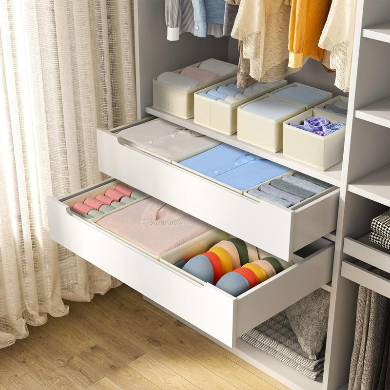 Foldable Drawer Organizers - 12 Piece Set For Clothes, Underwear, Socks, Nursery Items, Beige