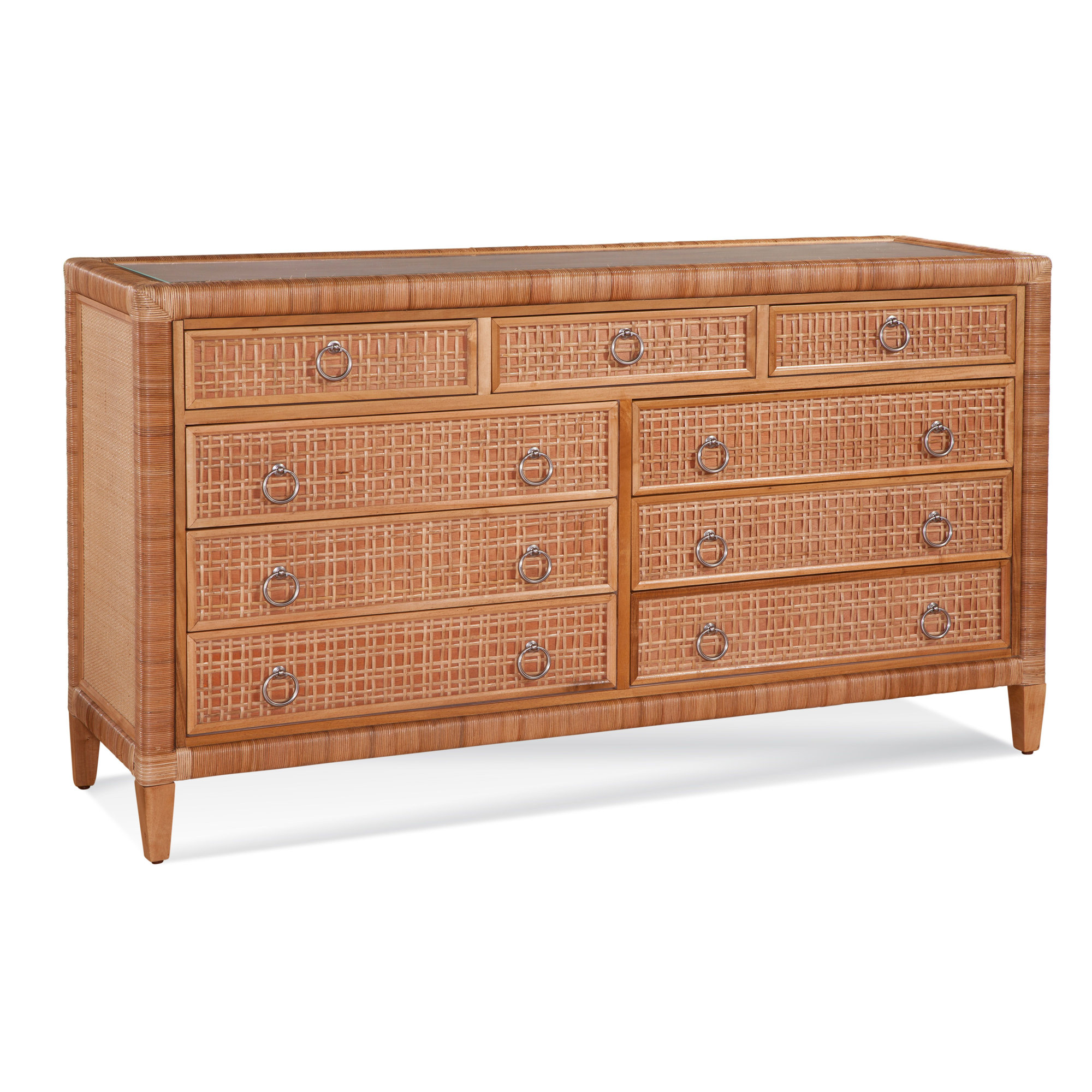 Monterey 9 Drawer 64'' W Dresser, Honey, Satin Nickel, Yes