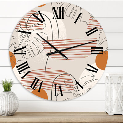 One Line Art Shapes & Abstract Monstera Leaf - Horloge murale moderne