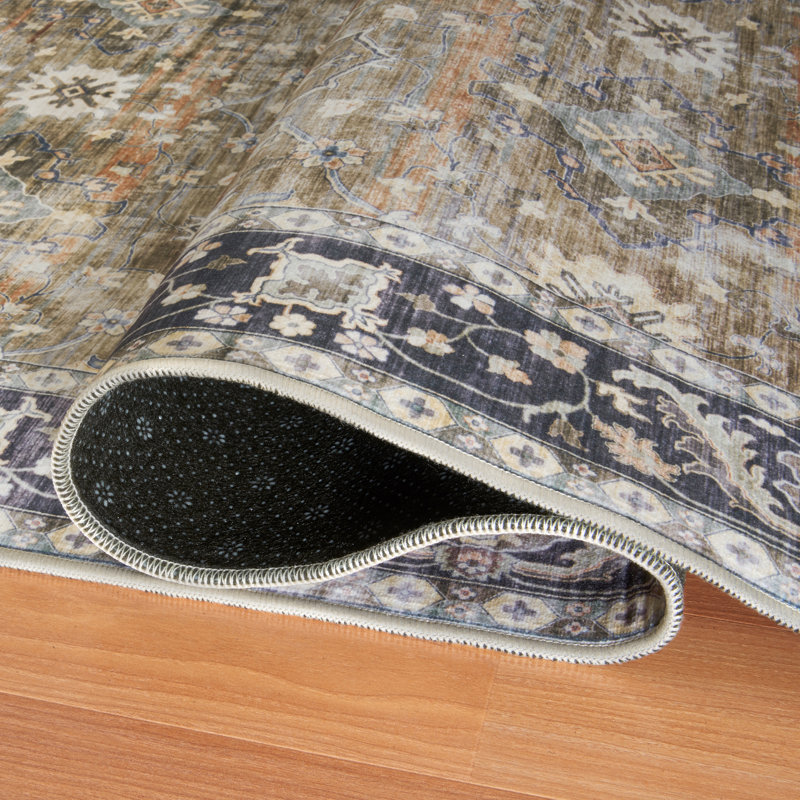 Nainika Bev Distressed Machine Washable Area Rug, Runner 2'6" x 8', Beige Tan Brown