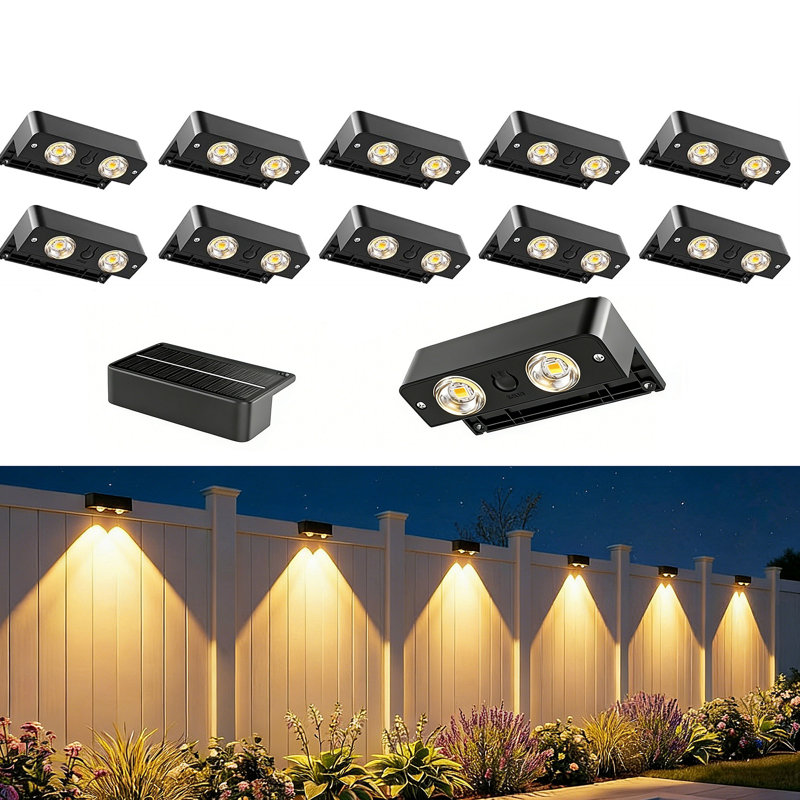 Ensemble de 12 lampes solaires solaires IP65 imperméables avec éclairage à double foyer orienté vers le bas - 3000K / 4500K / 6000K 10-12H - Pour l'extérieur, la clôture, l'escalier, la cour, le patio, le mur