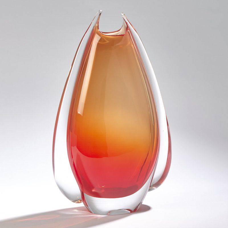 Fin Vase, 18.5" H x 5.5" W x 12" D, Orange/Yellow