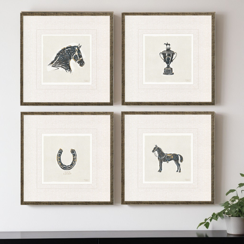HomeRoots Set Of Four Equestrian Gold Framed Print Wall Art | Wayfair
