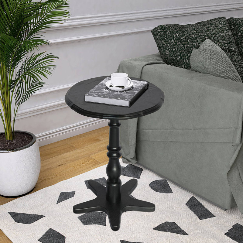 Petite table de bout ronde, tables d'appoint à piédestal en bois, table de chevet vintage, Noir