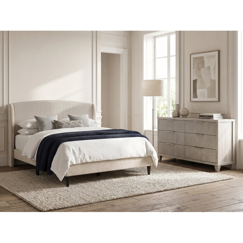 Jolande Contemporary Solid Wood 2 Pieces Bedroom Set, Queen, 2 Pcs: Bed, Dresser