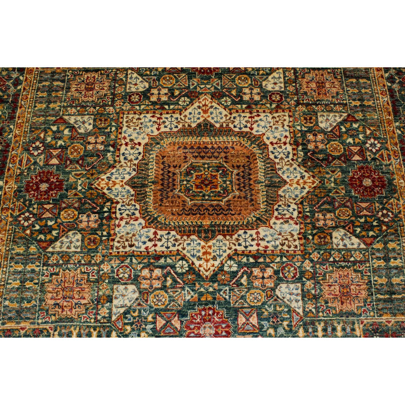 Tapis tribal turc vert et multicolore 6 x 8