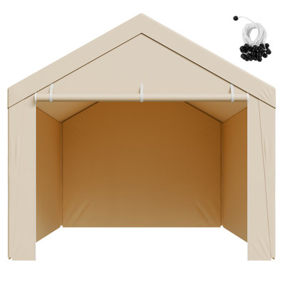 Auvent de remplacement pour abri d'auto, toile de toit de tente de garage de 10 pi x 20 pi avec parois latérales, résistante aux rayons UV et imperméable, toile de protection pour voiture robuste avec abri de balle, beige, cadre non inclus
