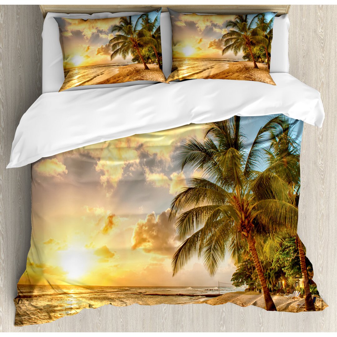 Bettbezug Set, Exotische Sandy Beach, Tropisch, Creme Blau