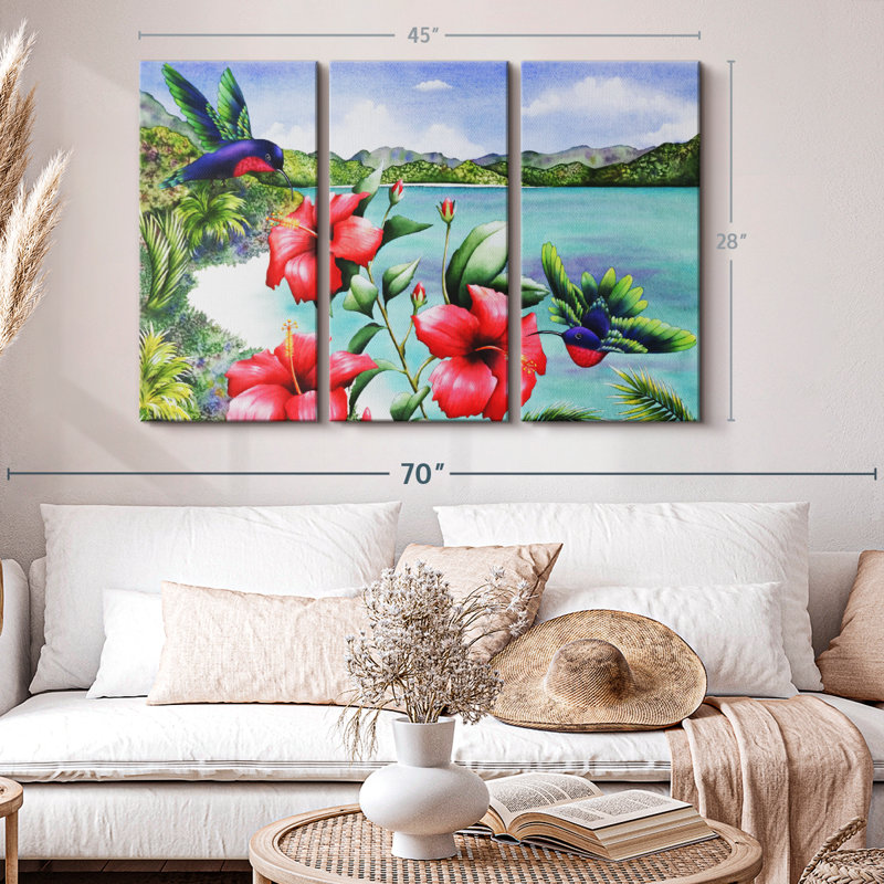 «Hibiscus Hummers» sur, H 28 po x l 45 po x P 1,25 po