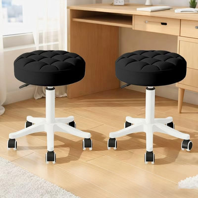 HDHNBA Set Of 2 Water Resistant PU Leather Height Adjustable Swivel Rolling Salon Stools With Ergonomic Cushion