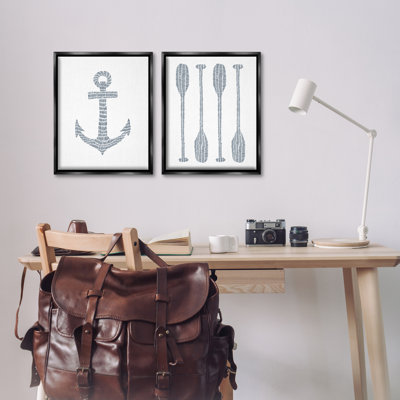 Simple Lines Nautical Anchor Oars 2 PC Framed Floater Canvas Set by Jetty Home, LLC