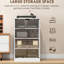 4 supports multimédia, armoire vidéo moderne avec tablettes réglables, portes en verre trempé, gestion des câbles, armoire tendance, gestion, blanc vieilli pour décodeurs