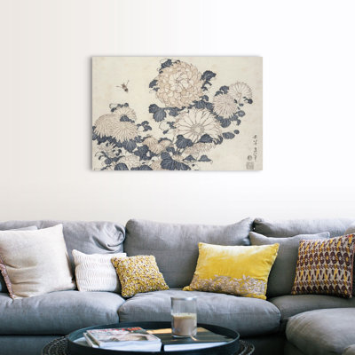 «Bee and Chrysanthemums, From the Series Big Flowers» par Katsushika Hokusai, reproduction sur toile