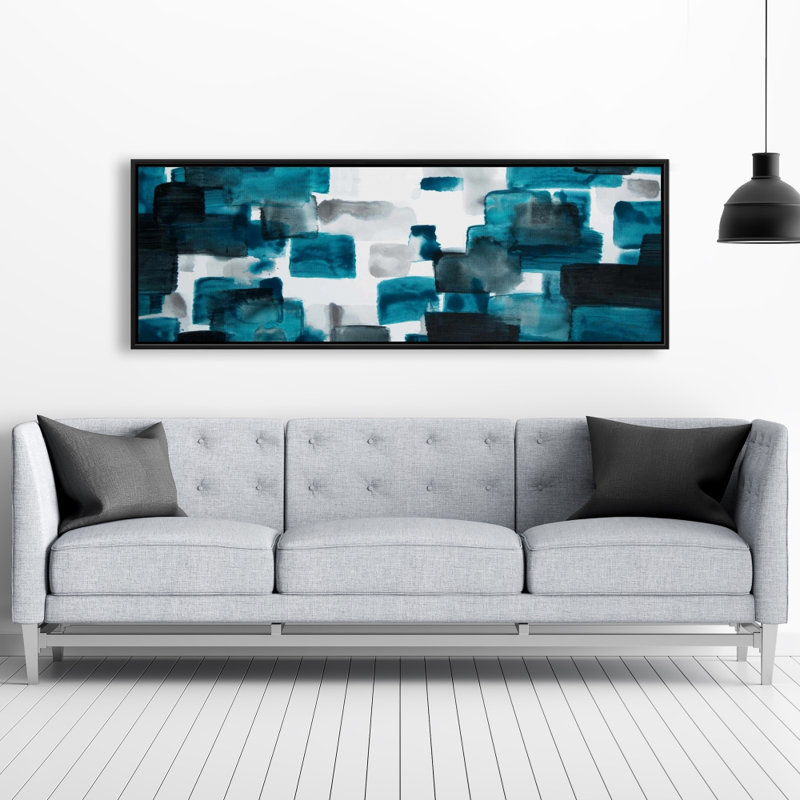 Turquoise and Gray Shapes - Modern Framed Canvas Decor
