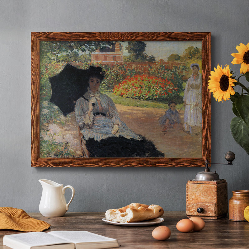 Camille dans le jardin avec Jean et sa nourrice, peinture sur toile, Érable, H 18 po x l 26 po x P 1,5 po