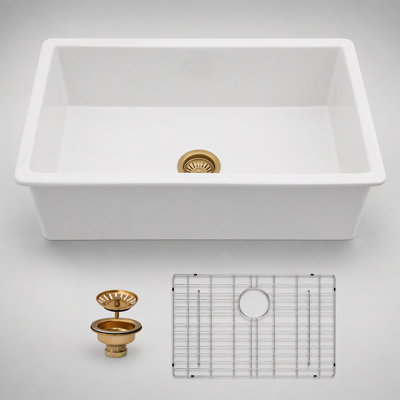 Durable Fireclay Rectangular Single Bowl Kitchen Sink with Deep Basin and Dual Mount Installation Options