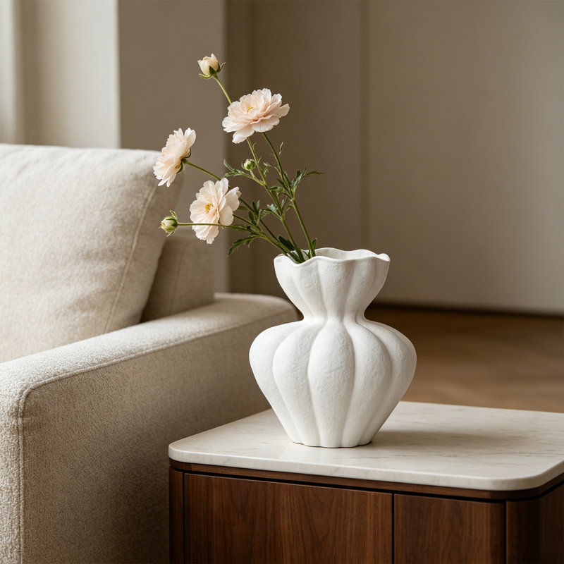 Vase en céramique blanche, vase à fleurs blanc moderne de 8 pouces pour décoration intérieure, vase unique pour décorations de mariage