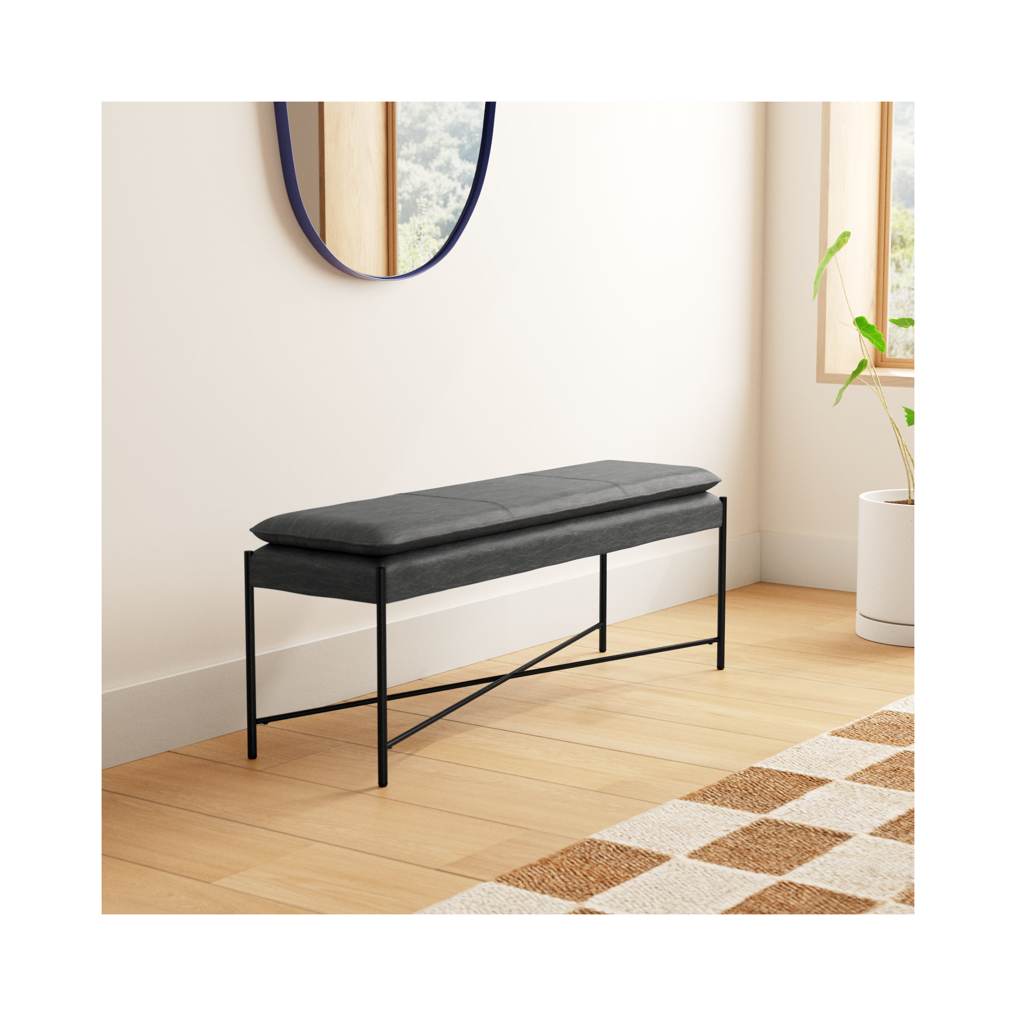 Braylon 50" Vegan Leather Bench, Gray