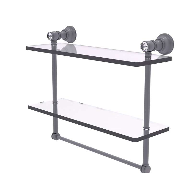 Freyja 2 Piece Glass Accent Shelf with Towel Bar, Matte Gray, 5.54" H x 16" W x 9.5" D