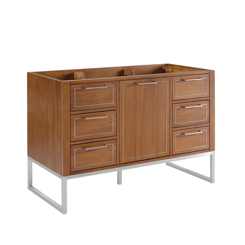 Markham 48'' W Single Vanity, Universal Calacatta Quartz, Midnight Black, Satin Brass