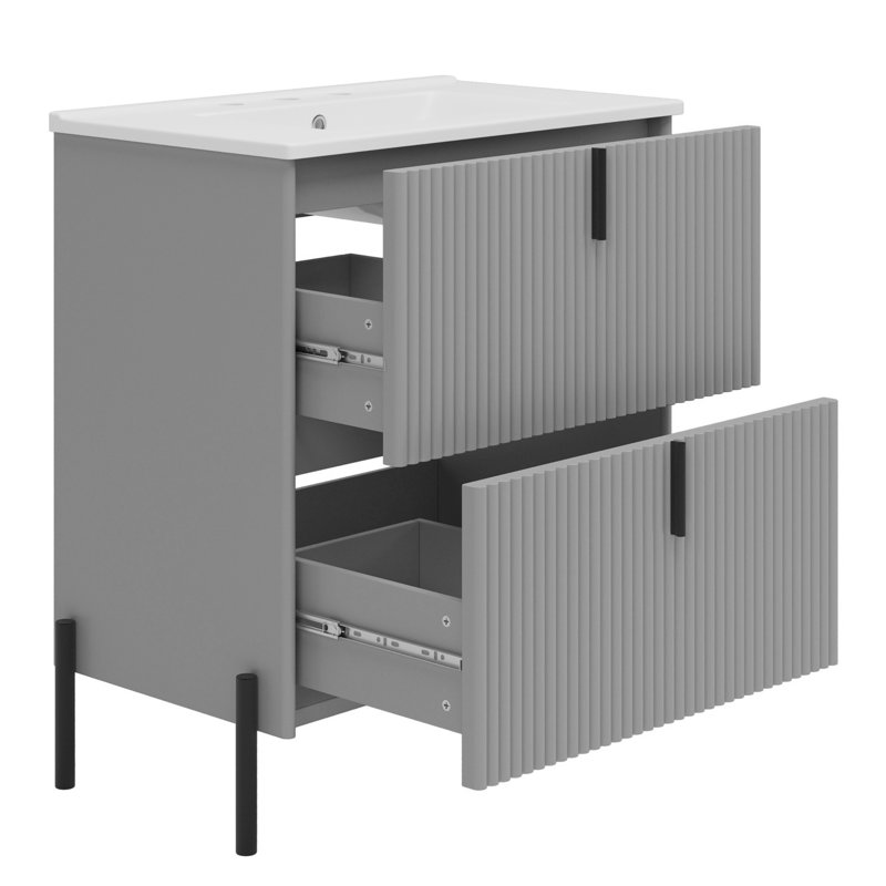 Meuble-lavabo 30 po avec lavabo en céramique, Gris